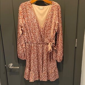 Altar'd State Rust Floral Long Sleeve Dress